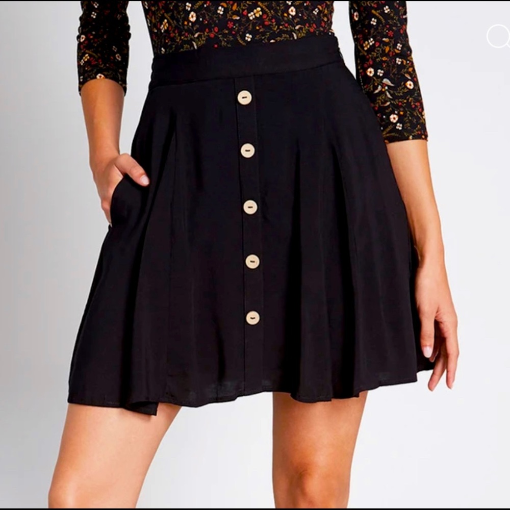 Black Button-up A-line Skirt